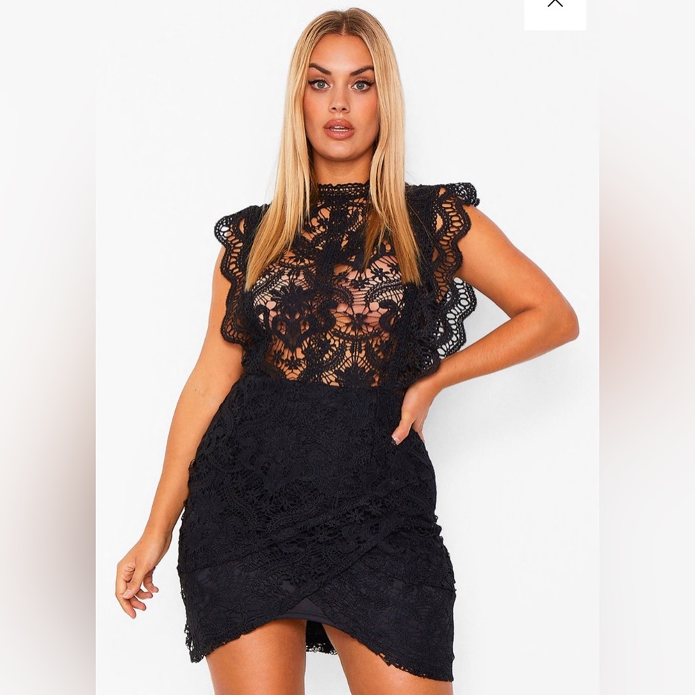 High Neck Lace Wrap Dress